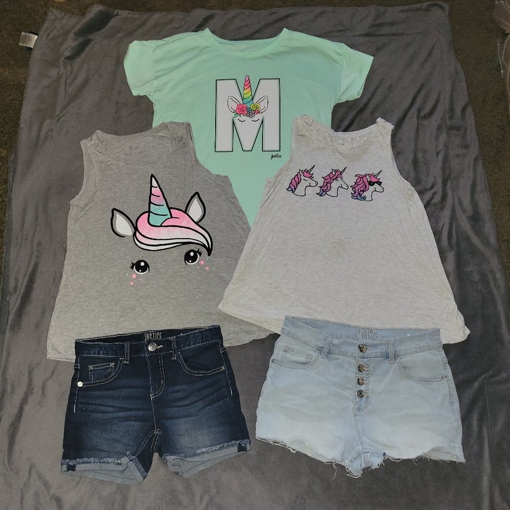 Justice Girls lot 2 shorts 14 & 16 3 tops 14/16